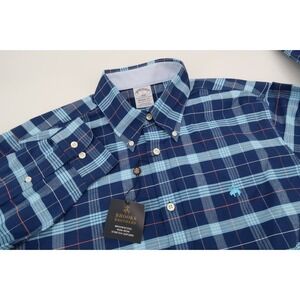 Brooks Brothers Regent Fit Mens Large Navy Blue Plaid Button Down Sport Shirt